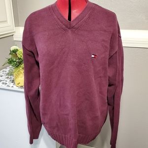 Vintage Tommy Hilfiger Sweater Mens L V-Neck Pullover Heavy Casual Retro Red